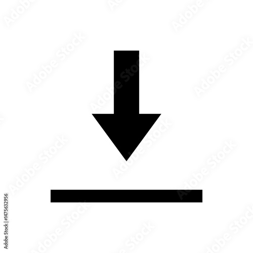 Black arrow pointing down towards a horizontal line on a white background in a simple graphic style