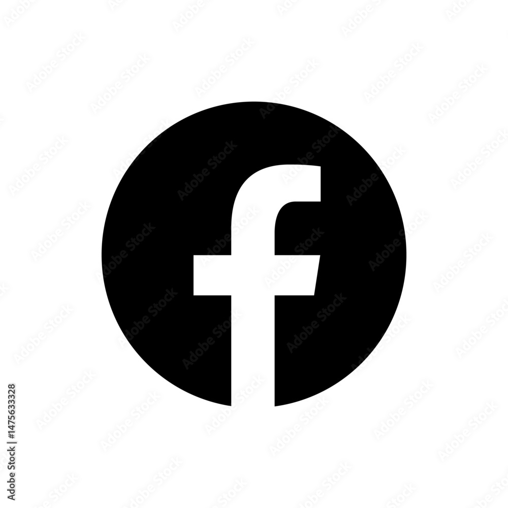 A white letter f inside of a black circle representing the facebook logo for social media platform use