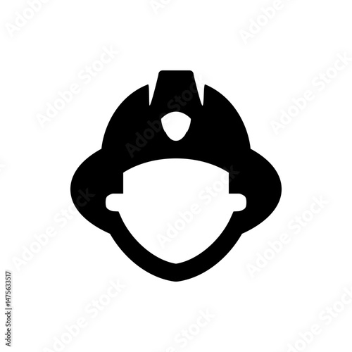 Illustration of a black firefighter helmet with a shield shape on top and a white face outline design