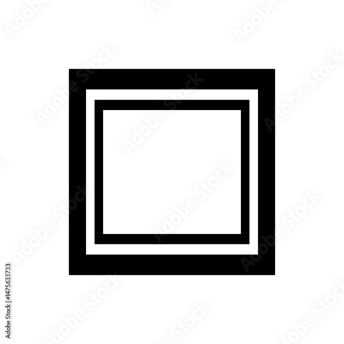 A simple graphic featuring a white rectangle surrounded by a thick black rectangular border design element