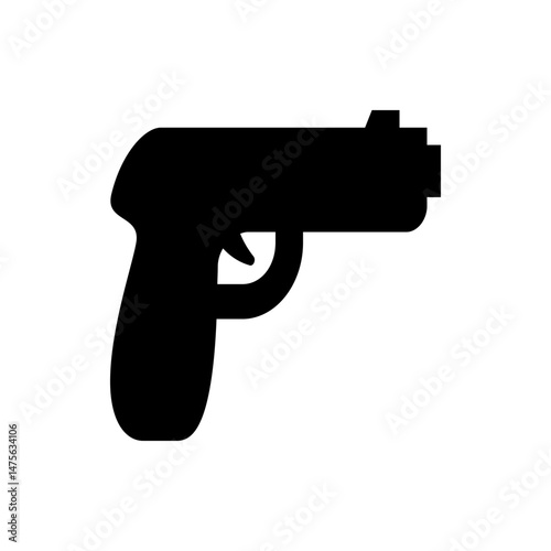 Silhouette of a handgun with a short barrel and a curved grip, presented in a stark black and white style