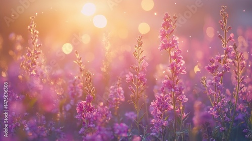 Summer Colorful Flower Meadow Banner with Sunbeams and Bokeh Lights - Nature Background with Copy Space for Greeting Cards, Spring Wildflower Concepts, or Social Media Covers