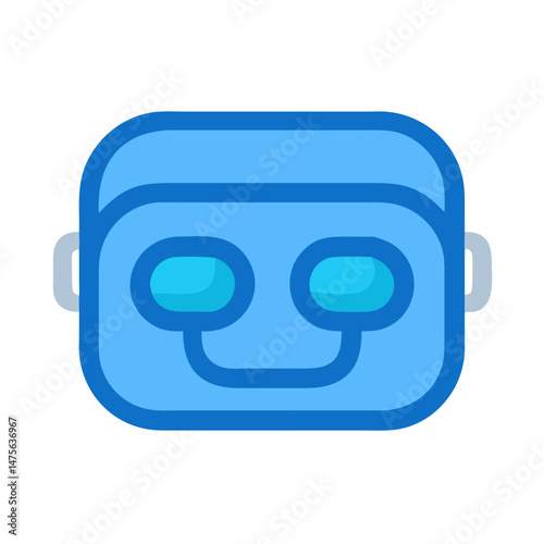 Cute Blue Robot Head Vector Illustration on Black