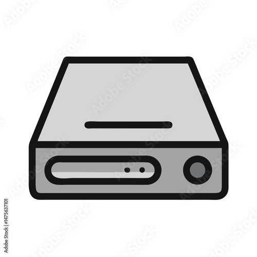 Grey media player icon with black outline design
