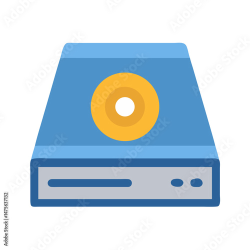 Stylized DVD Drive Icon, Blue, Golden Center, Technology