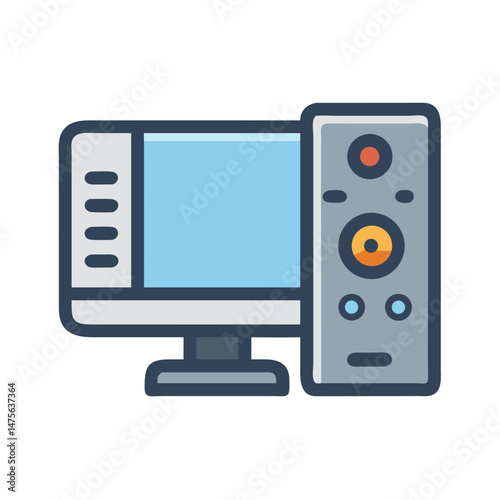 Desktop computer icon with monitor and tower case