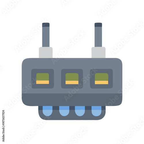 Cartoon network router icon with light signal on black