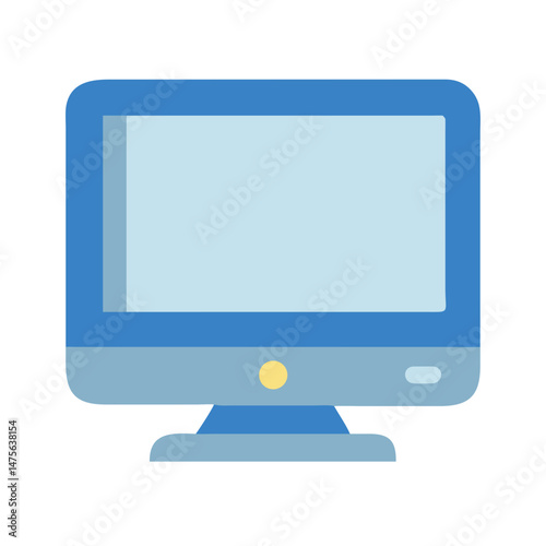 Blue Flat Design Desktop Computer Monitor Vector Illustration