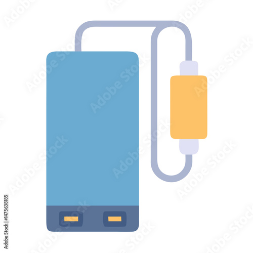 Blue power bank with yellow connector illustration