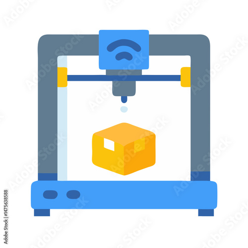 Modern 3D Printing Machine with Box Concept Illustration