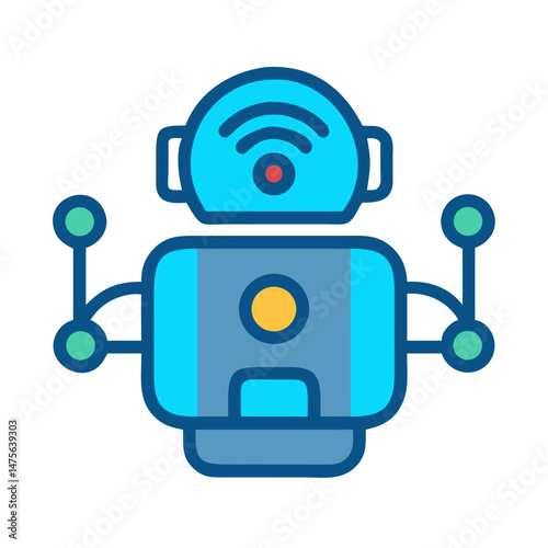 Cute Robot with Wireless Connection Icon on Black