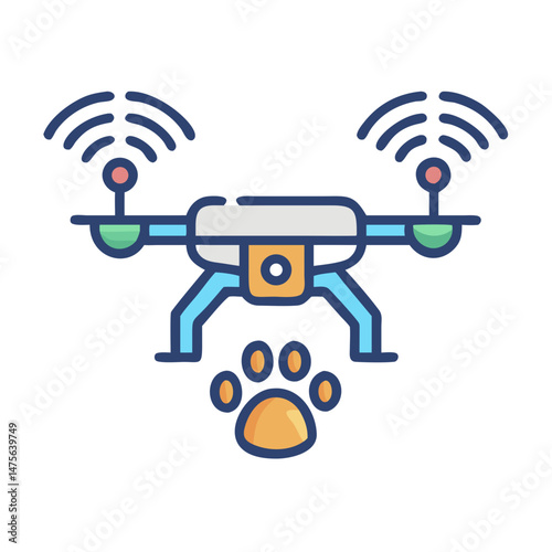 Drone with Paw Print: Pet Rescue Technology Vector