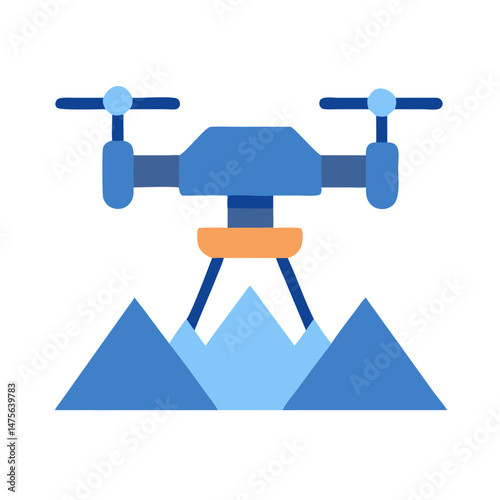 Drone flying over mountains, aerial photography illustration