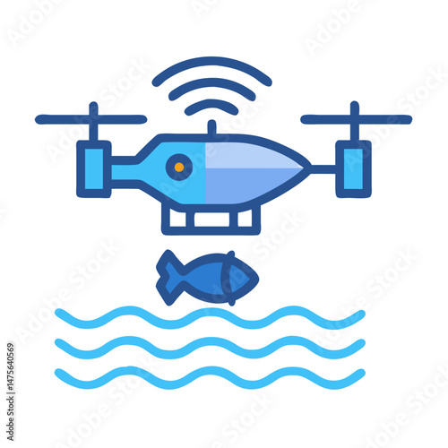 Drone monitoring fish underwater, technology, ocean, and sustainability