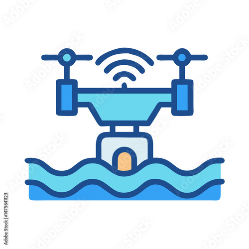 Water drone illustration with radio frequency waves symbol