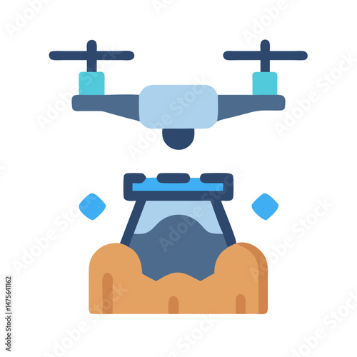 Drone Delivers Water: Modern Agriculture Technology Icon Illustration