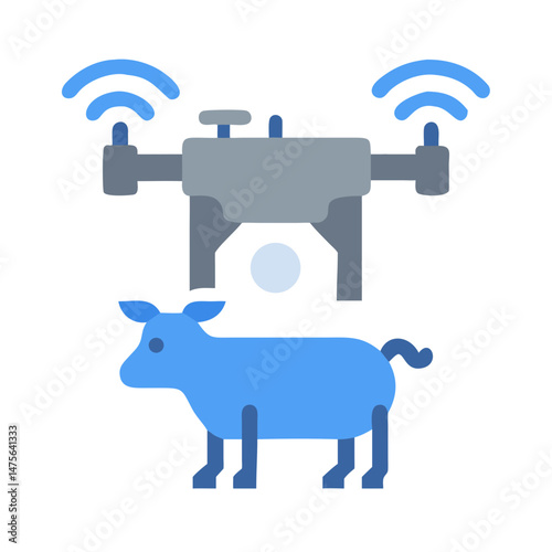 Drone monitoring blue cow, smart farm, technology concept