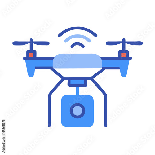 Blue drone with camera isolated on black background