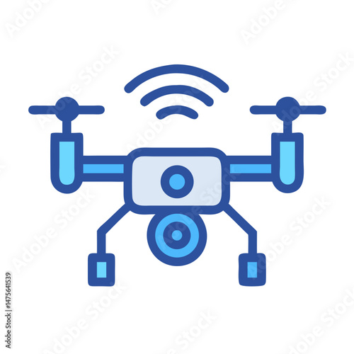 Blue Drone Icon with Camera and Wireless Signals