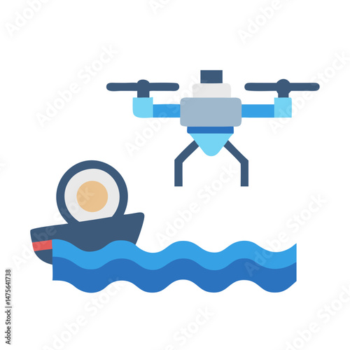 Drone over the water with boat digital illustration