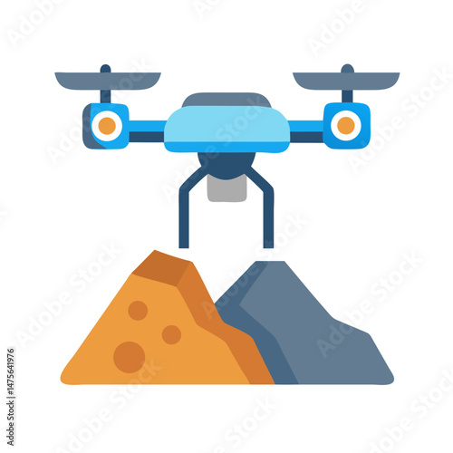 Drone Over Mountains, Technology Illustration Vector