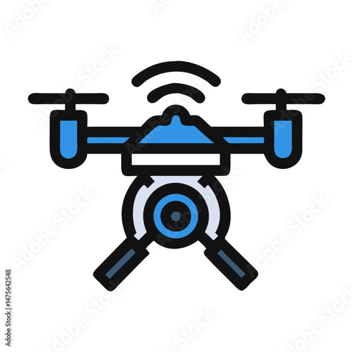 Blue Drone Icon Isolated on Black Background Graphic