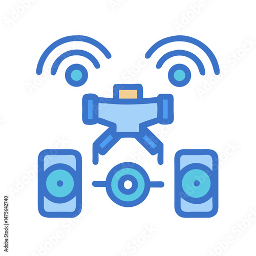 Autonomous vehicle icon with wireless communication technology isolated
