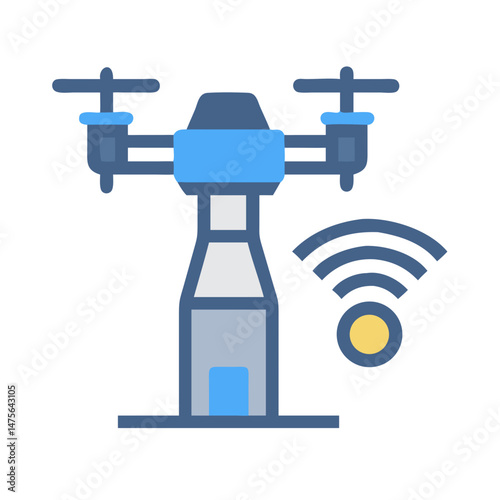 Drone tower communicates via WiFi signal, in blue