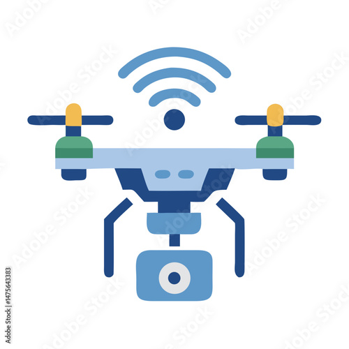 Drone with Camera Icon, Isolated on Black Background