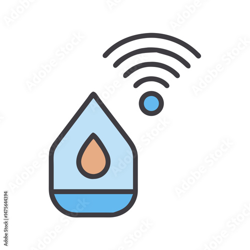 Smart Water Sensor Icon with Connectivity Signals