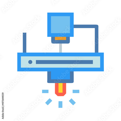 Blue Laser Cutting Machine Icon on Black Background