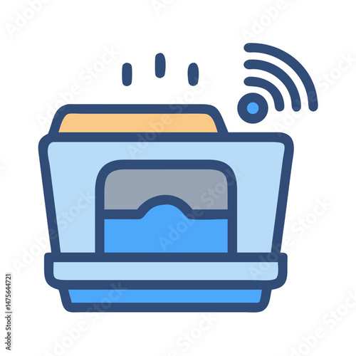 Smart litter box icon with wifi signal, clean