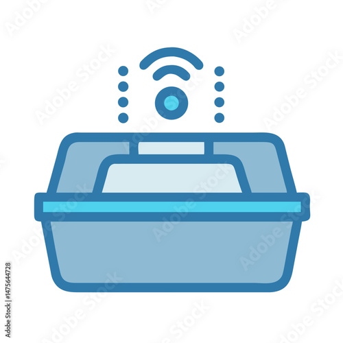 Smart litter box illustration, modern design, blue color