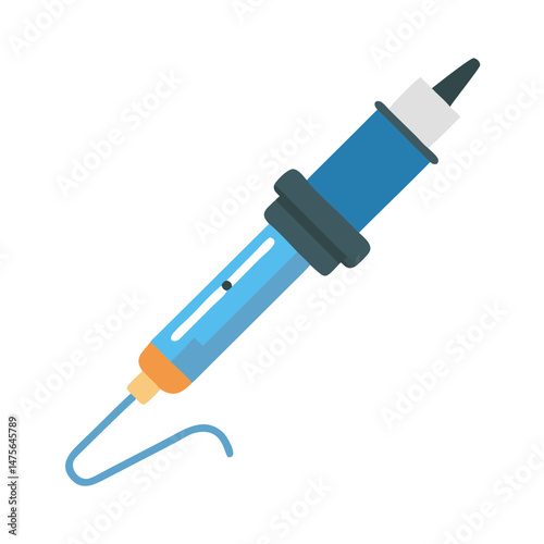 Blue cartoon soldering iron icon on black background