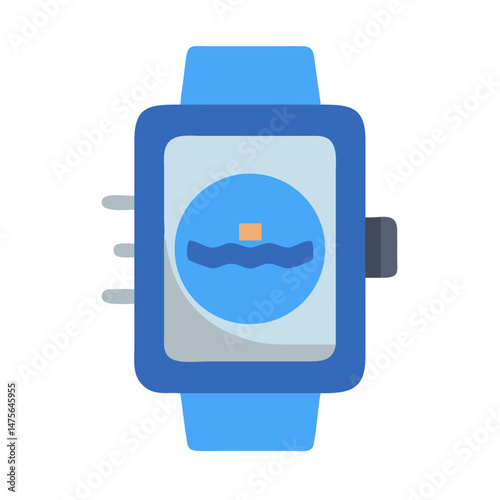 Smartwatch displaying swimming activity, blue, modern design