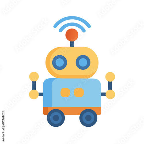 Cute robot cartoon with wifi antenna on black background