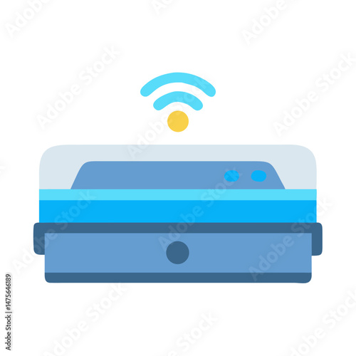 Blue wireless router icon on black background, vector