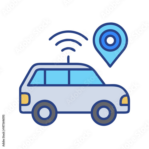 Self-driving car with location marker, autonomous vehicle concept