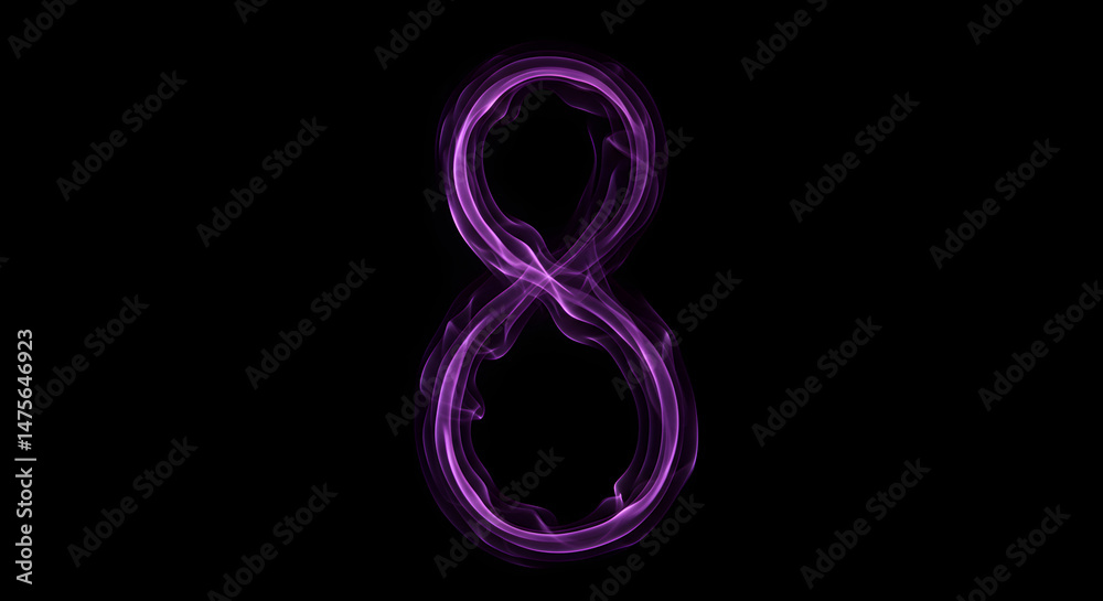 Fototapeta premium Number Eight Shaped By Purple Smoky on Dark Backdrop Concept