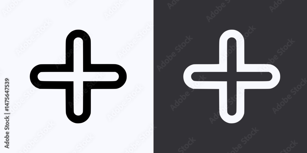 Fototapeta premium Plus Symbol Icon – Vector Outline – Black and White Preview