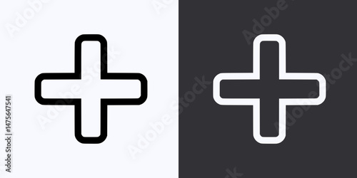 Plus Symbol Icon – Vector Outline – Black and White Preview