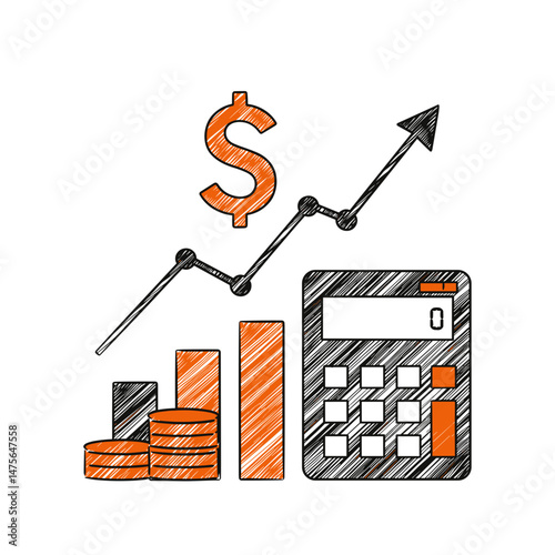 Financial Growth Illustration with Calculator & Charts, Graphic, Financial Forecasting for Finance, Business, Reports, Presentations, Articles, Websites