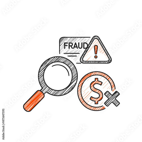 Fraud Detection Concept with Magnifying Glass & Warning Symbols, Security, Risk Analysis Icon for Websites, Apps, Presentations, Articles