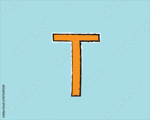 Orange T letter logo with white and black borders