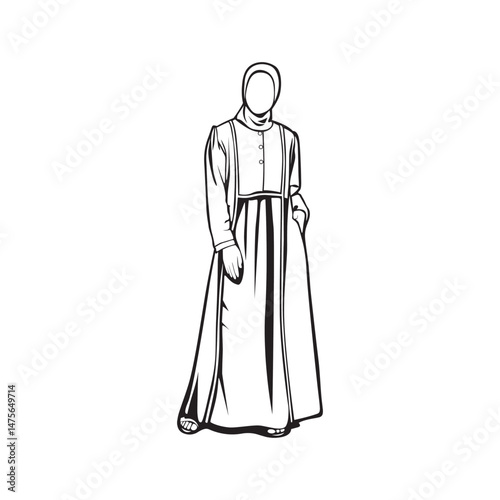 Muslim Woman Line Art Vector Illustration