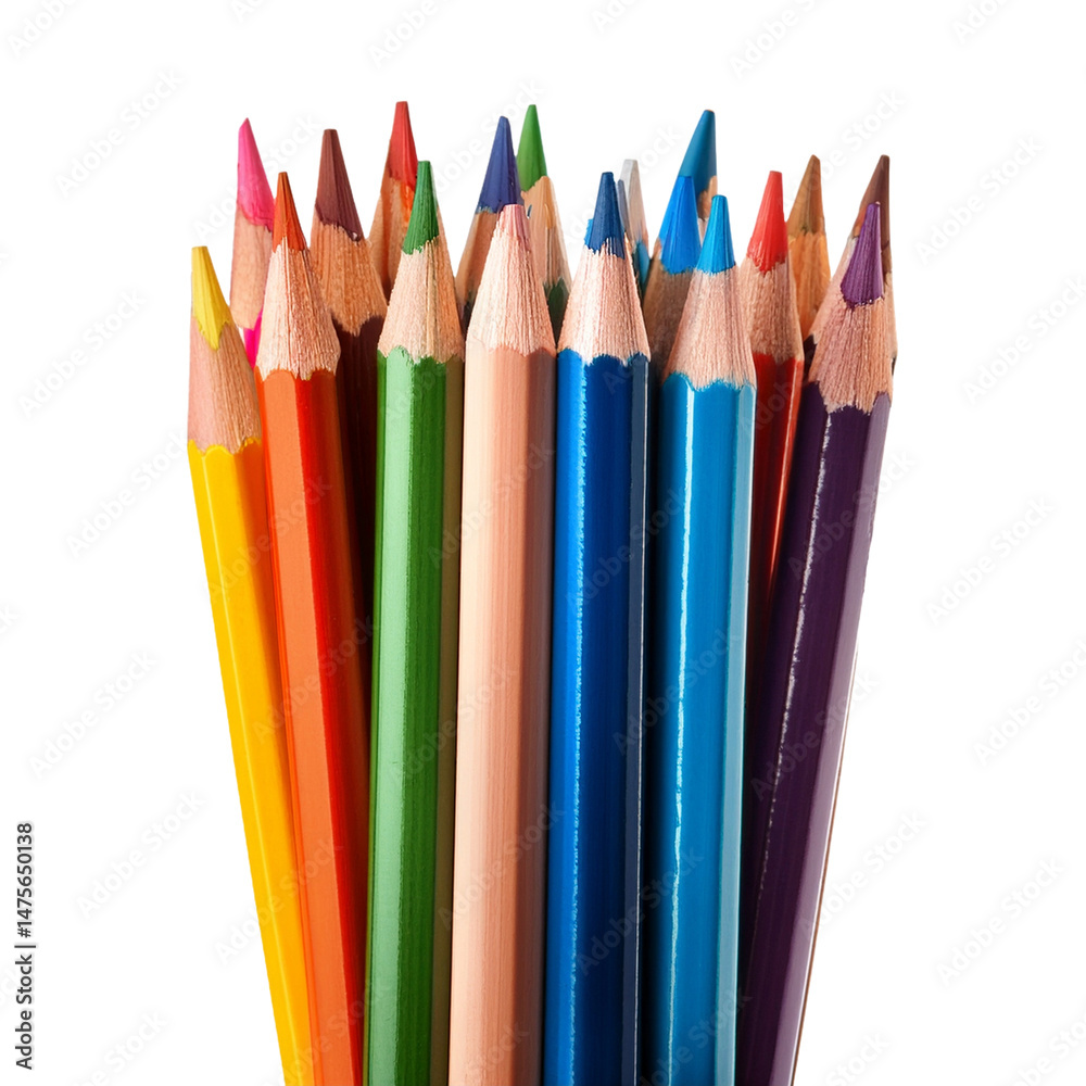 A close-up view of a bundle of various colored pencils A close-up view of a bundle of various colored pencils