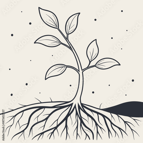 Minimalist Line Art of a Seedling Sprouting from Soil