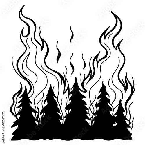 Abstract Line Drawing of a Forest Fire with Smoke