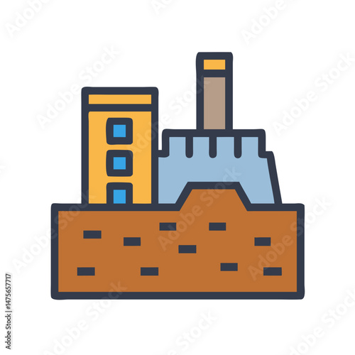 Stylized Illustration of Industrial Factory with Black Background