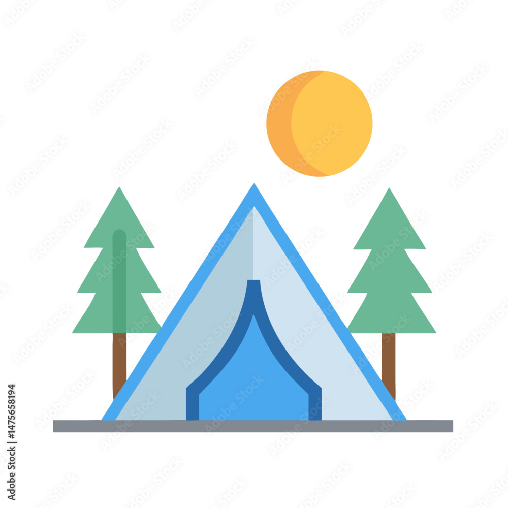 Fototapeta premium Camping Tent under the Moon with Evergreen Trees